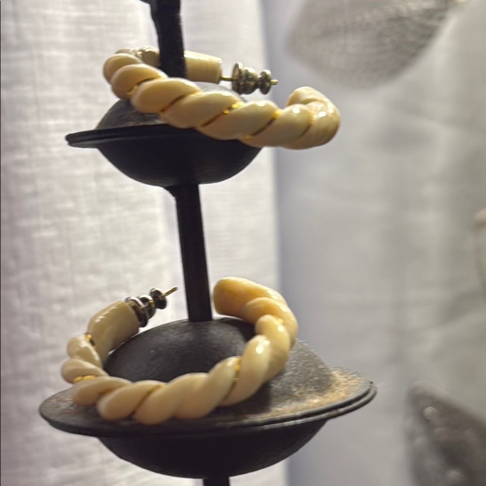 Elegant Twisted Cream Hoop Earrings